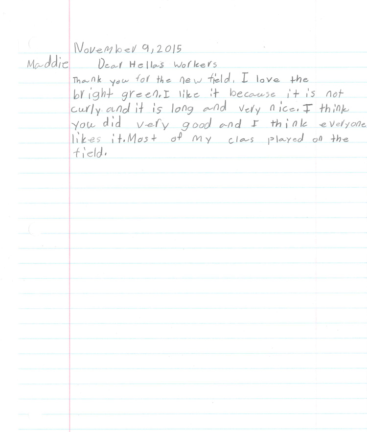 Letter to Hellas from Maddie